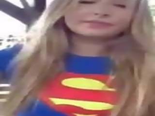 Trisha annabelle udud in superman outfit outside.