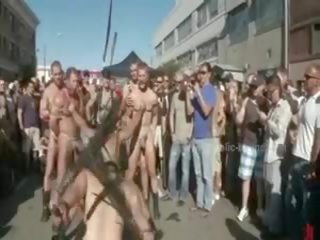 Public Plaza With Stripped Men Prepared For Wild Coarse Violent Gay Group dirty video clip