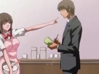 Shorthaired anime mademoiselle boobs teased by her elite GF