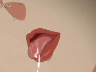 Innocent anime young woman fucks big prick between tits and cunt lips
